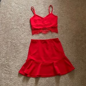 Express🔥Red Mini Skirt & Crop Top Set - XS